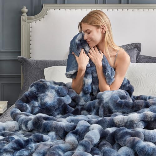 Faux Fur Throw Blanket for Couch (Tie-dye Blue / Throw(50" x 60"))