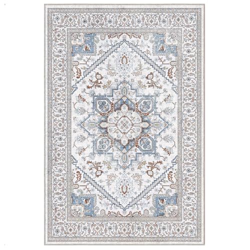 Soft Area Rugs 6x9 (6' x 9' (Rectangular) / Cream White & Blue)