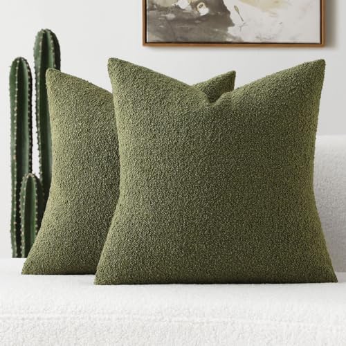 Pack of 2 Boucle Textured Throw Pillow Covers 22x22 Inch (Moss Green / 22" x 22" (Pack of 2))