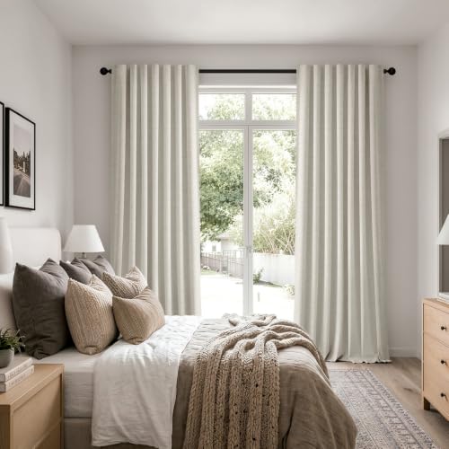 100% Blackout Linen Curtains 42 x 90 Inch Light Cream 2 Panels (Light Cream / 42"W x 90"L (Pack of 2))