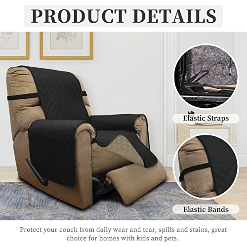 Double Protection 100% Waterproof Recliner Covers for Living Room (Black/Beige / Recliner Small)