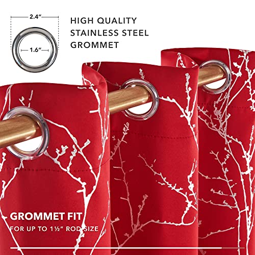 Living Room Curtains 108 Inch Long (Red/Tree Branch / 52"W x 108"L (Pack of 2))