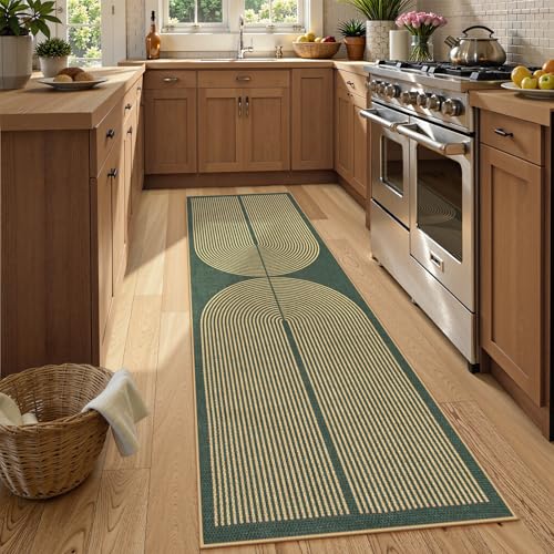 Rainbow Easy Jute Green Kitchen Runner (2'6" x 8' (Runner) / Green Rainbow)