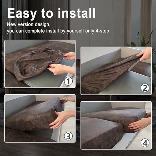 Leather Look Couch Cushion Covers Sofa Seat Slipcovers Sets Couches Furniture Protector for Sectional Armchair Loveseat Pets Kids Stretch (1 Cushion XL Sofa / Brown)