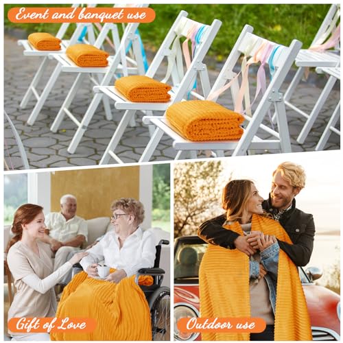 12 Pcs Flannel Throw Blankets Bulk Outdoor Wedding (Mustard Yellow)