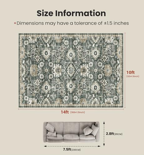 Amada Large 10x14 Washable Area Rug for Living Room (10' x 14' (Rectangular) / Green/Brown)