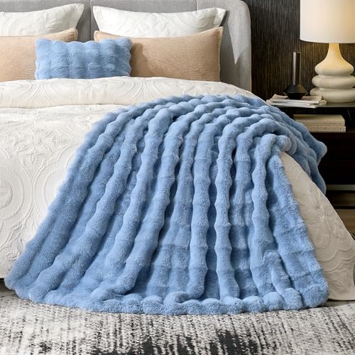Faux Fur Bubble Throw for Couch (Misty Blue / Twin(60" x 80"))