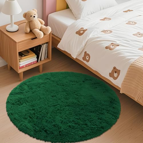 Dark Green Round Rugs for Bedroom (3 Ft Round / Dark Green)