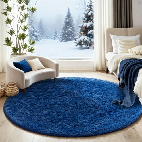 Round Rug 5Ft Blue Circle Area Rug (6- Blue / 5' (Round))