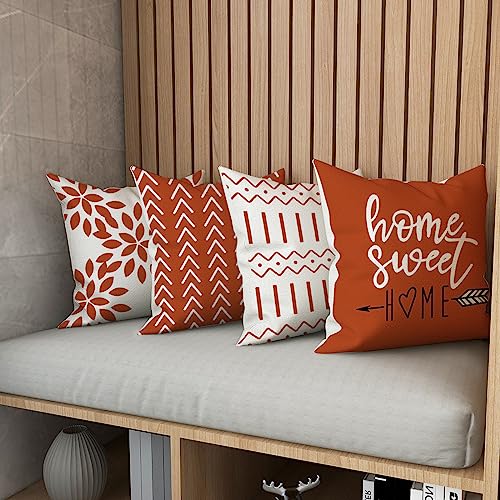Burnt Orange Linen Pillow Covers 20x20 Set of 4 (Burnt Orange / 20" x 20" (Pack of 4))