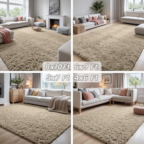 5x8 Fluffy Shag Area Rugs for Living Room Bedroom (Gray Camel / 5' x 8' (Rectangular))