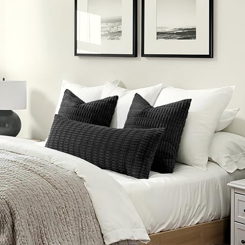 Lumbar Corduroy Throw Pillow Cover for Bed 14x36 Black Pack of 1 (Black / 36" x 14" (Pack of 1))
