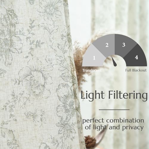 Vintage Floral Linen Curtains 84 Long for Living Room 2 Panels (Green / 38"W x 84"L (Pack of 2))