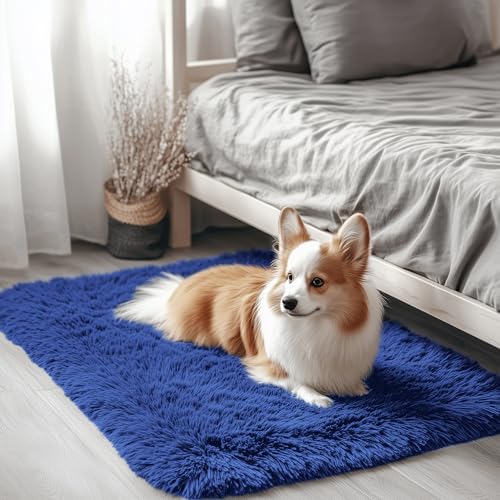 2x3 Machine Washable Small Bedside Rug (2x3 Ft / Navy Blue)