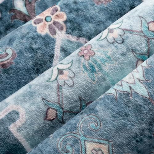 4x6 Washable Non Slip Boho Area Rug for Bedroom (Vintage Blue / 4' x 6' (Rectangular))