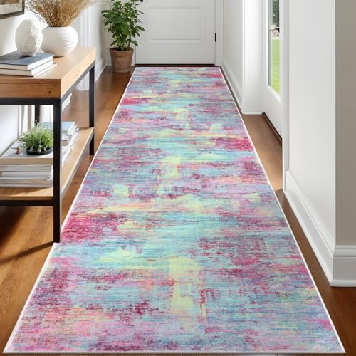 Abstract Runner Rug 3x12 Ft Washable Runners for Hallways (Multi Pink / 3' x 12' (Rectangular))
