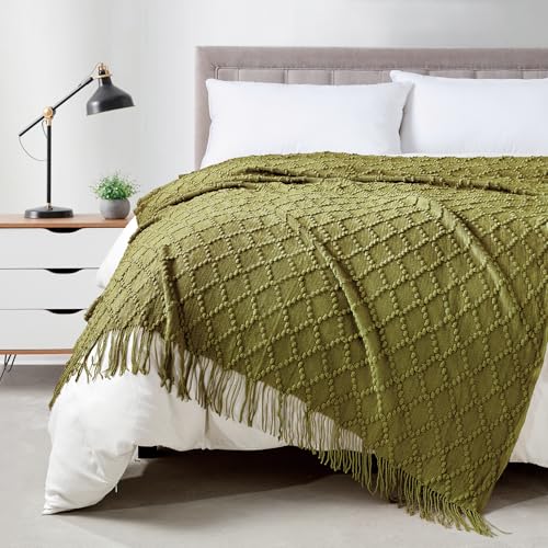 Olive Throw Blanket 50 x70 Inch Jacquard Throw Knitted Blanket (Jacquard-olive / 50"x70")