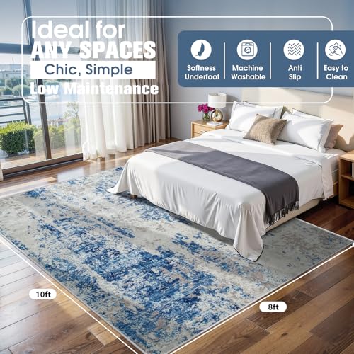 8x10 Area Rugs for Living Room Washable Bedroom Dining Room Blue Grey White (Blue Grey/White / 8' x 10' (Rectangular))