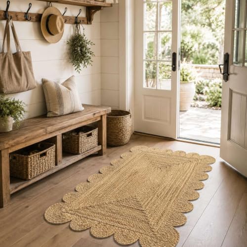 Scalloped Natural Jute Area Rug 4x6 Ft (Natural / 4' x 6' (Rectangular))