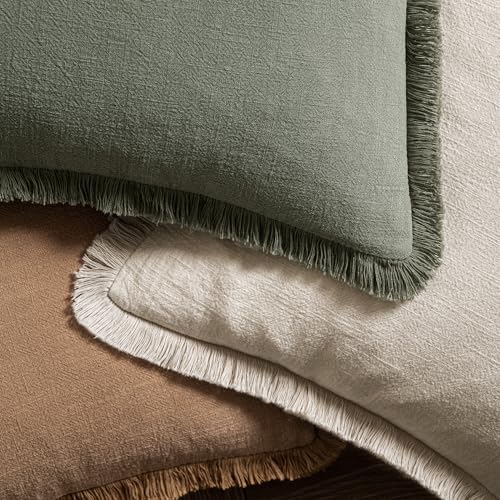 Linen Fringe Decorative Fall Euro Throw Pillow Covers Brown 22x22 (22" x 22" (Pack of 2) / Brown)
