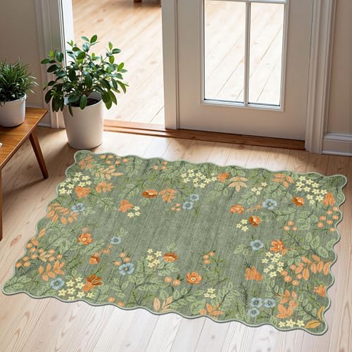 Front Door Mat Indoor Outside Entrance (Floral - Green / 2' x 3' (Rectangular))