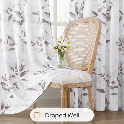 Non-See-Through Dry Rose and White Privacy Sheer Curtains (Leaves-dry Rose / 52"W x 96"L (Pack of 2))