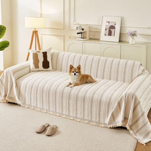 Couch Cover for Sofa (Striped Braid Cream / 71*118 inch)