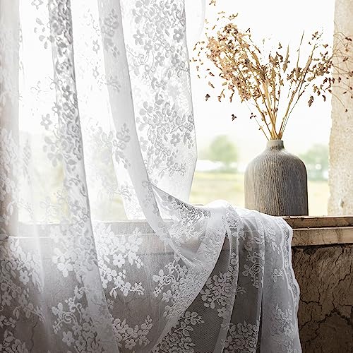 Vintage Lace Curtains 54 Inches Length (Bright White / 52"W x 54"L (Pack of 2))