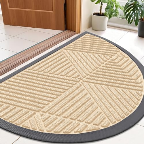 Half Circle Front Door Mat Outside Entrance (Beige / 35" X 23")