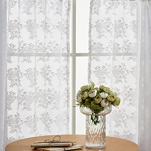 Vintage Lace Curtains 36 inch Length Country White Cafe Kitchen Sheer Short Curtain Panels for Bathroom (Bright White / 26"W x 36"L (Pack of 2))