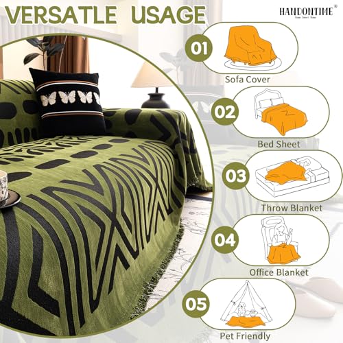 Boho Couch Cover Geometric Striped Pet Covers for Couches and Sofas Olive Green and Black Dog Cover for Couch Pet Friendly Chenille Sectional Sofa Covers for Pets Washable (71" x 150" / Stripe: Olive Green and Black)