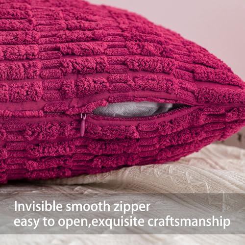 Pack of 2 Corduroy Decorative Throw Pillow Covers 18x18 Inch (Rose Red / 18" x 18" (Pack of 2))