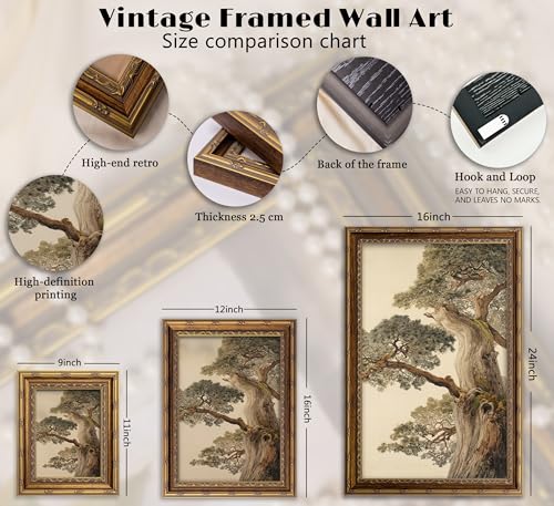 Vintage Gold Framed Pine Tree Wall Art Ancient Trees Artwork (Ancient Pine / 24"L x 16"W)