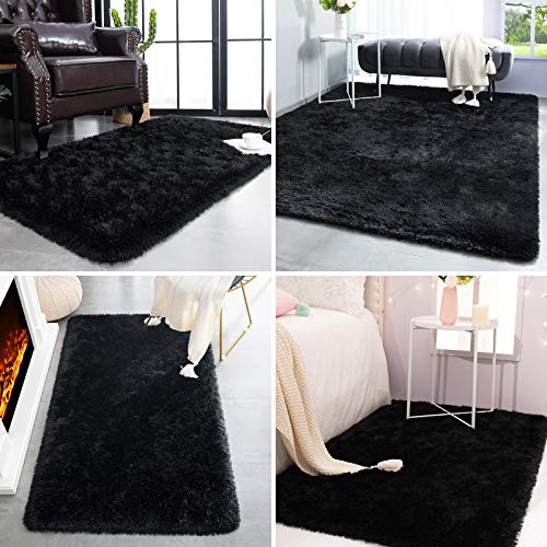 Super Soft Shaggy Rugs Fluffy Carpets (6' x 9' (Rectangular) / Black)