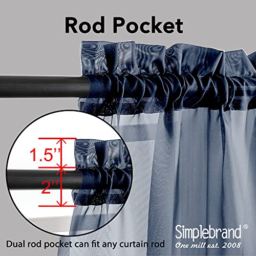 Sheer Curtains 72 Inches Long 2 Panels for Living Room (Navy Blue / 42"W x 72"L (Pack of 2))