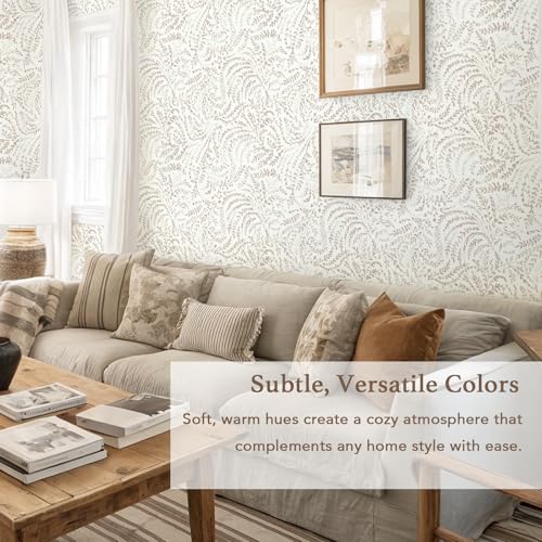 Peel and Stick Wallpaper Modern Boho Contact Paper Neutral Beige Wall Paper Removable Waterproof Self Stick Renter Friendly Wallpaper for Bedroom Living Room Bathroom Kitchen Vinyl 17.3”x197” (Light Brown / 17.3" x 197")