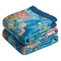 Boho Throw Blanket 50"x60" 100% Cotton Floral Bird Throw for Couch (Dark Blue Bird / 50"x60")