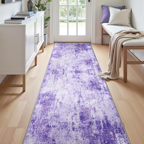 Washable Runner 2'x10' Abstract Area Rug for Hallway Purple (Purple/Gray/Pink/White / 2' x 10' (Runner))