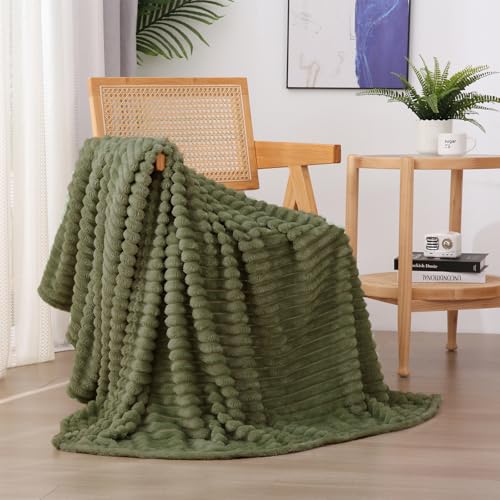Olive Green Fleece Throw Blanket 50”×60” for Couch Sofa Livingroom (Olive Green / 50×60inch)