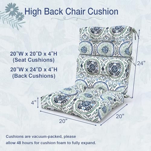 Outdoor High Back Chair Cushions Set of 2 (44"x20"x4" / Celadon Wreath)