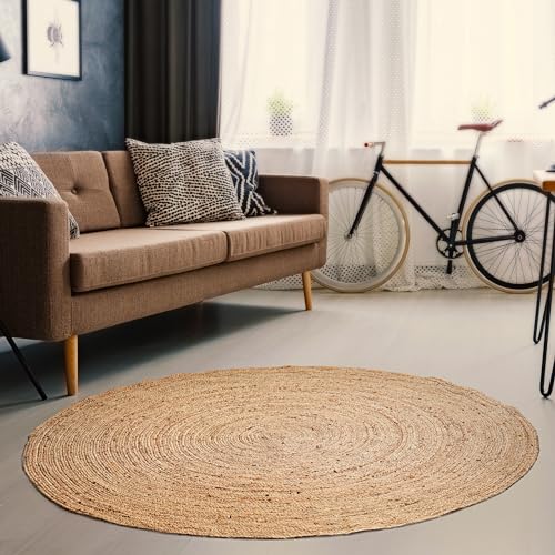 Jute Braided Woven Area Rug 5 Feet Round (5' (Round) / Natural)