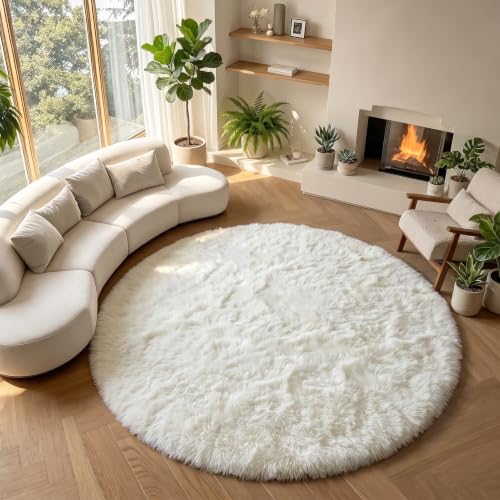 Cream White Round Rugs 7ft for Living Room (Cream White / 7' (Round))