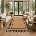Scalloped Natural Jute Area Rug 12x18 Ft (Black / 12' x 18' (Rectangular))