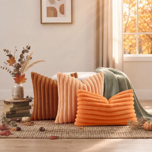 Fall Faux Fur Throw Pillow Covers 22x22 Set of 2 Light Rust (Light Rust / 22" x 22" (Pack of 2))