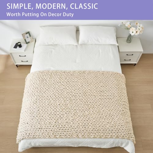 Chunky Knit Throw Blanket for Couch (Beige / 40"x80" (Special Size Throw))