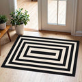 Front Door Mat Indoor Outside Entrance (Geometric Border- Black/White / 2' x 3' (Rectangular))
