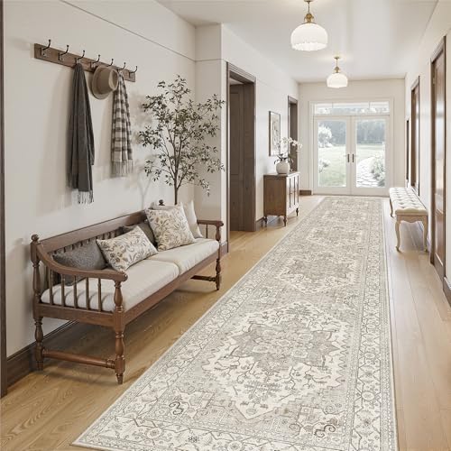 Hallway Runner Rug 2'6''x16' Kitchen Runners Vintage (Beige/Brown / 2'6" x 16' (Runner))