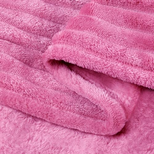 3D Ribbed Jacquard Hot Pink King Size Blanket for Bed (Hot Pink / King(108"x90"))