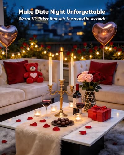 6 Pcs Waxy Flameless Taper Candles with Remote (White / 9.6 inch)