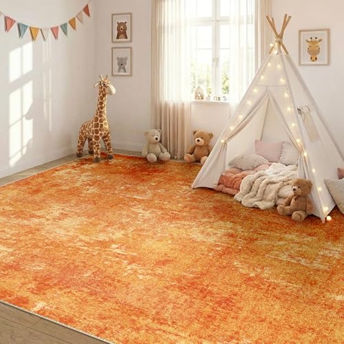 Washable 5'x7' Abstract Area Rug for Living Room Orange (Orange / 5' x 7' (Rectangular))
